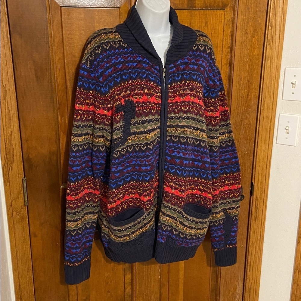 The Rail Multi-Color Zip-Front Cardigan Sweater Cotton Blend Shawl Collar Large - Picture 2 of 11